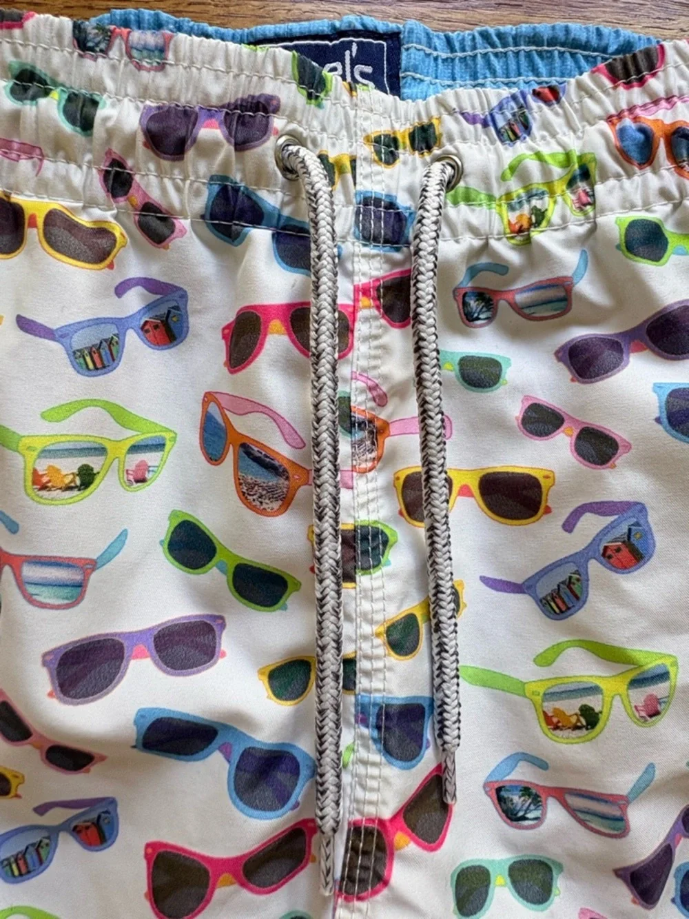 Michaels Men’s Medium White Swim Trunks with Multicolor Sunglasses Print